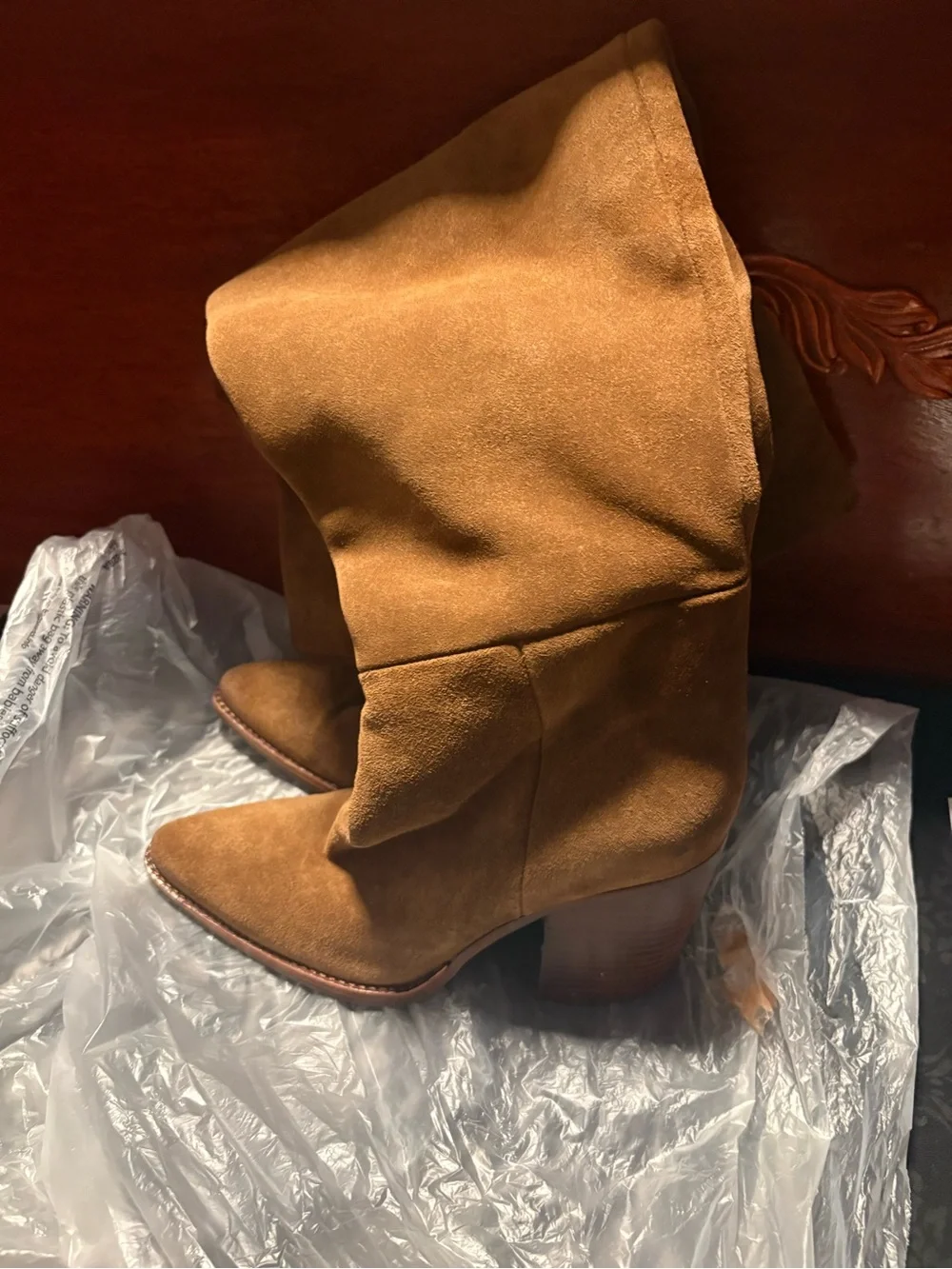 Over-the-Knee Brown Suede Block Heel Boots - Wide Calf